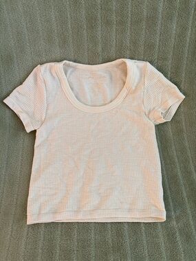 Waffle Knit Short Sleeve Scoop Neck Top - White
